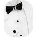 Stylish black tie with matching cufflinks for a unified elegance.