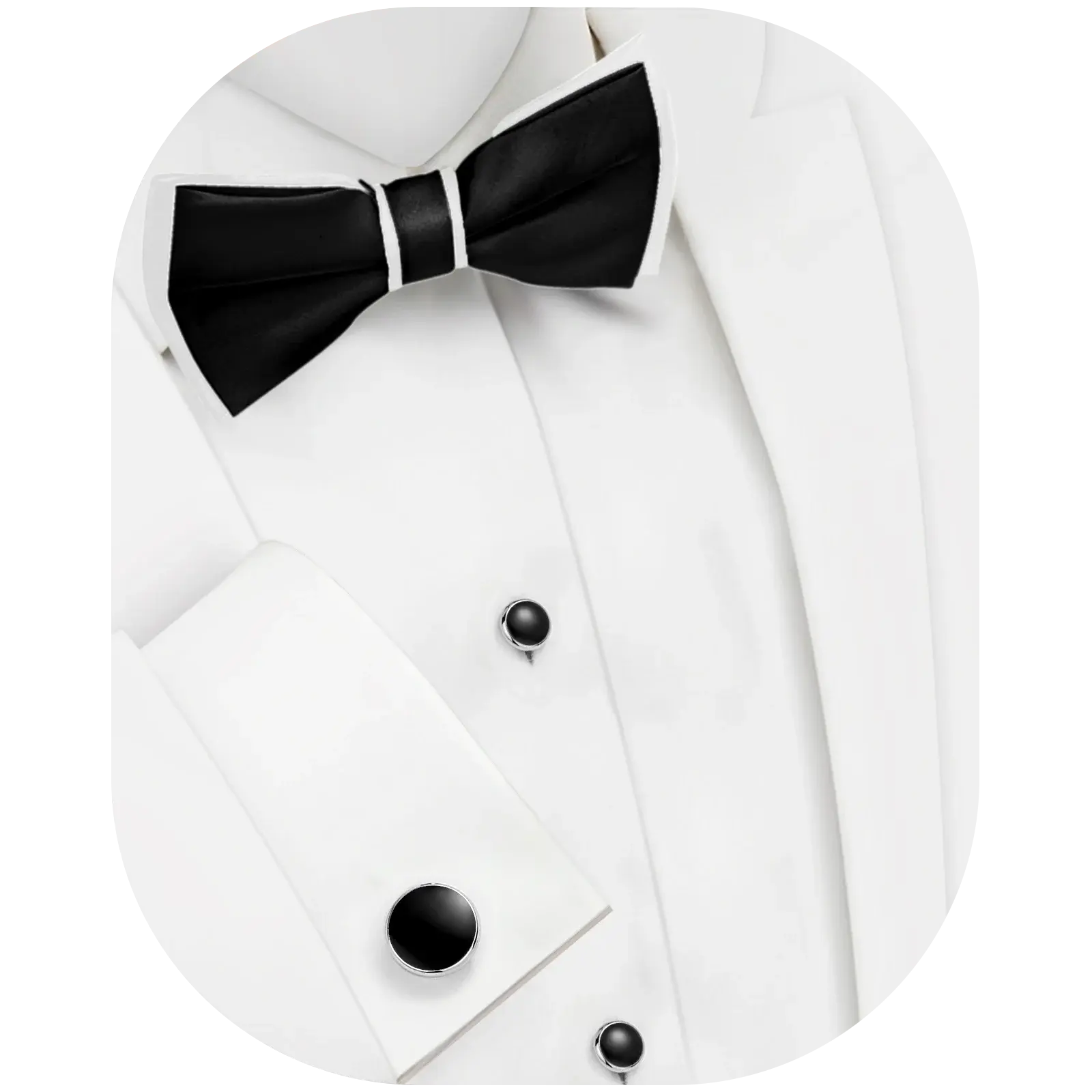 Stylish black tie with matching cufflinks for a unified elegance.