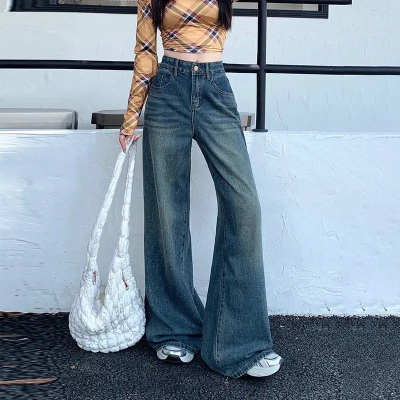 Full-length view of Sunset Hues Wide-Leg Jeans, ideal for versatile styling.