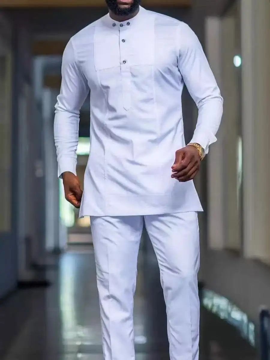 Men's African Kaftan 2-Piece Set – Long Sleeve Blouse & Pants