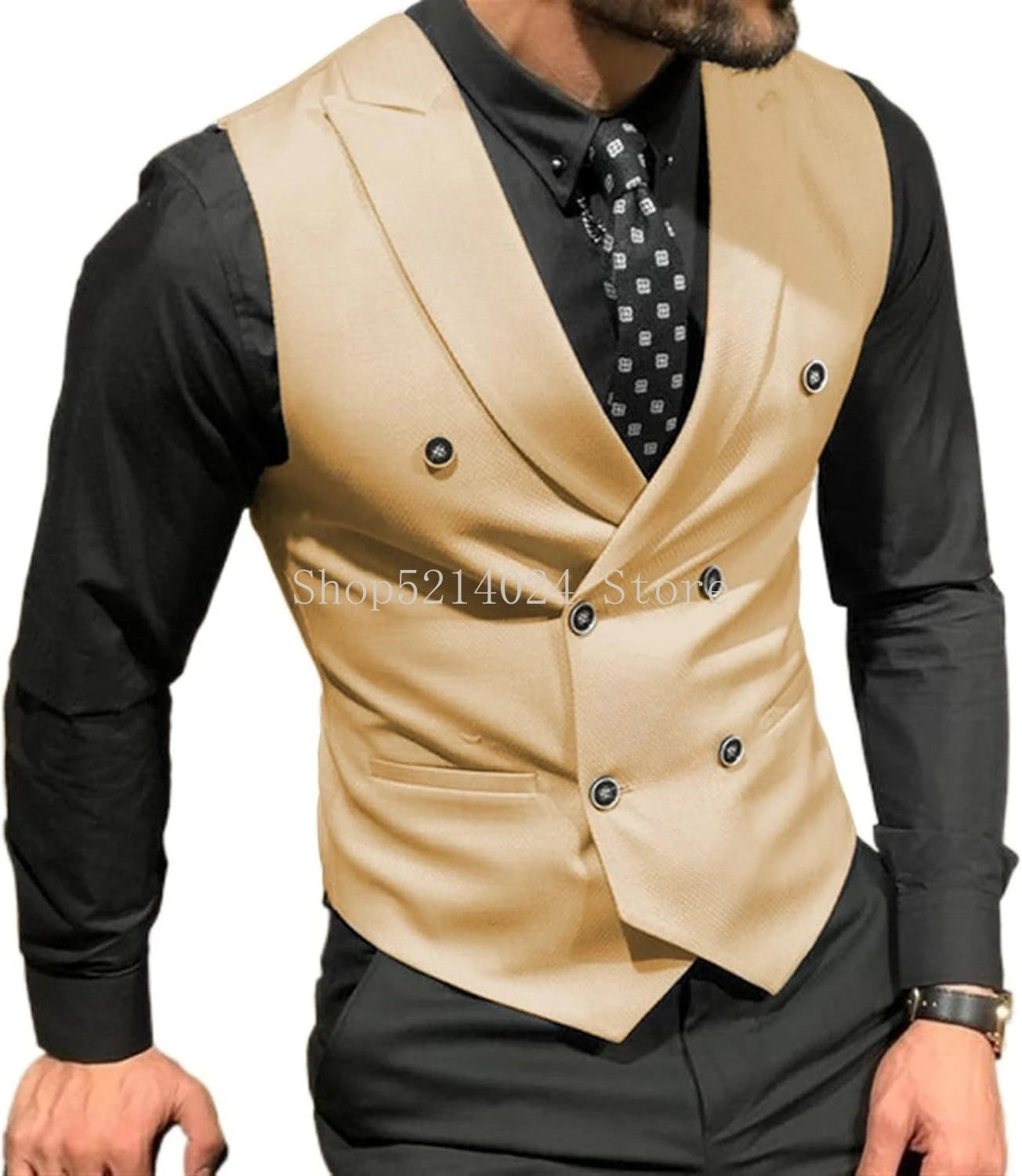 Close-up of the cotton-poly blend fabric of the men's wedding vest, showcasing durability and comfort.