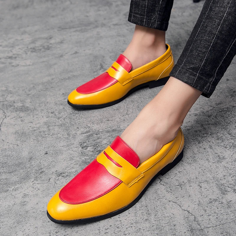 Premium leather loafers in vibrant color showing supple construction and classic silhouette