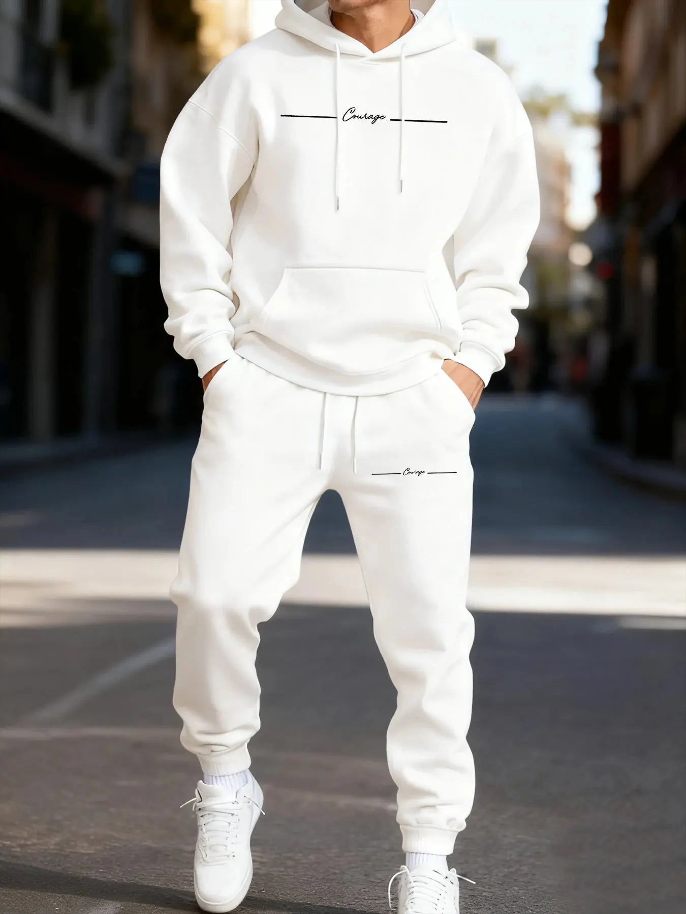 Side view of the Urban Comfort hoodie set, illustrating freedom of movement and comfort.