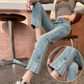 High-waisted Sunlit Mornings Denim in light blue, featuring a flattering straight leg cut.