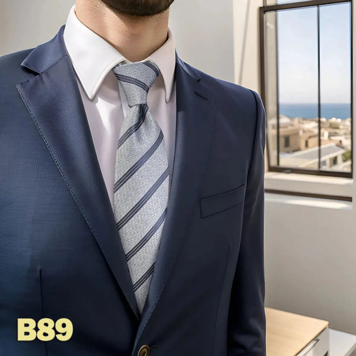 Classic black tie with subtle jacquard patterns, perfect for professional settings.