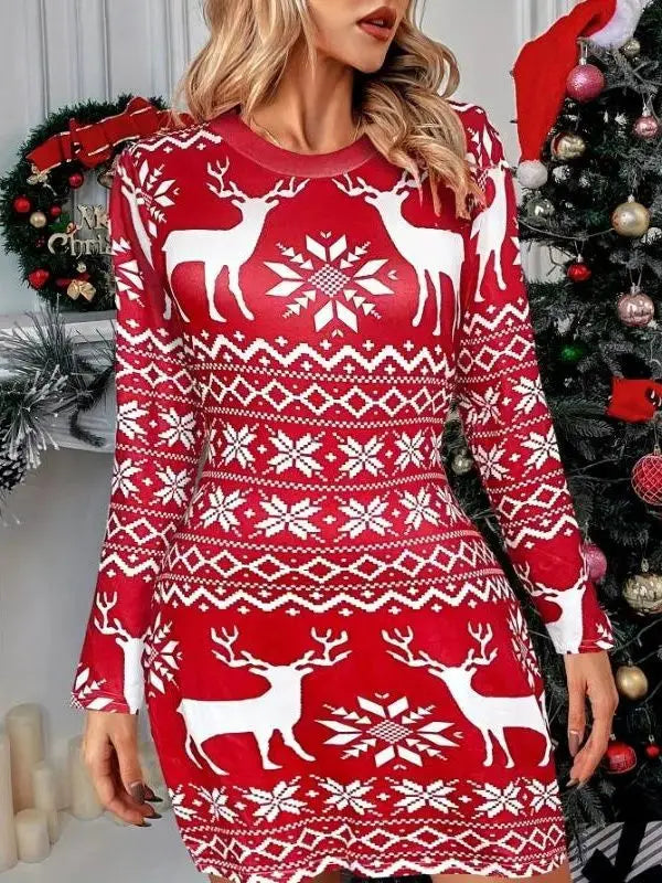 Flat lay of the Winter Whimsy Mini Dress with seasonal decorations.