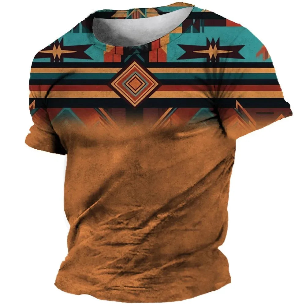 African Print Hip Hop Round Neck Short-Sleeve T-Shirt