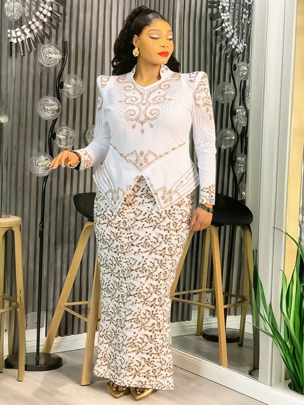 Luxury African Ankara Dashiki Long Sleeve Maxi Gown