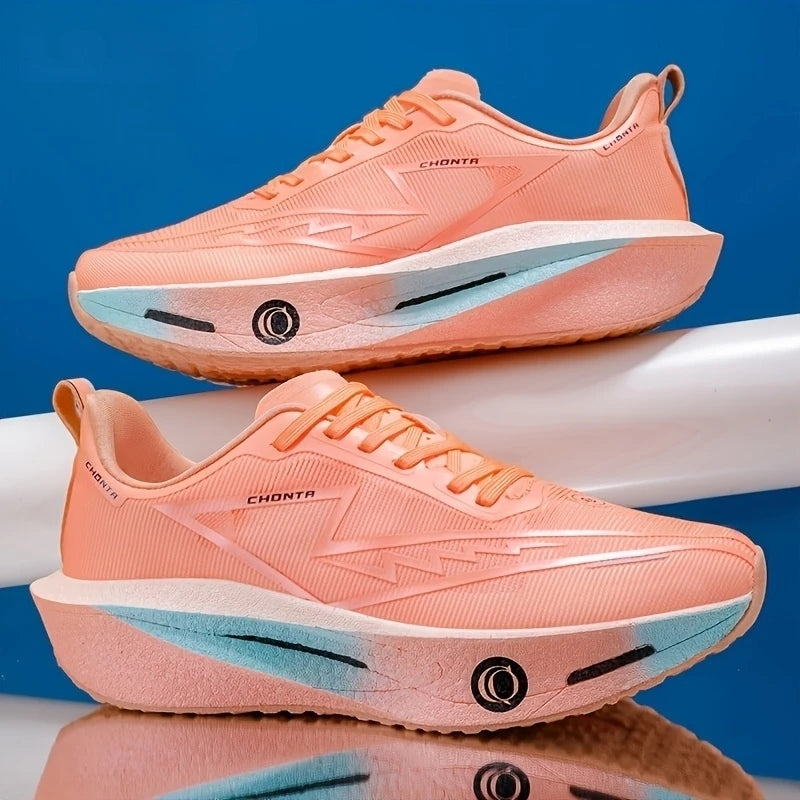 Athletic lace-up sneakers with modern geometric detailing designed for running and everyday comfort