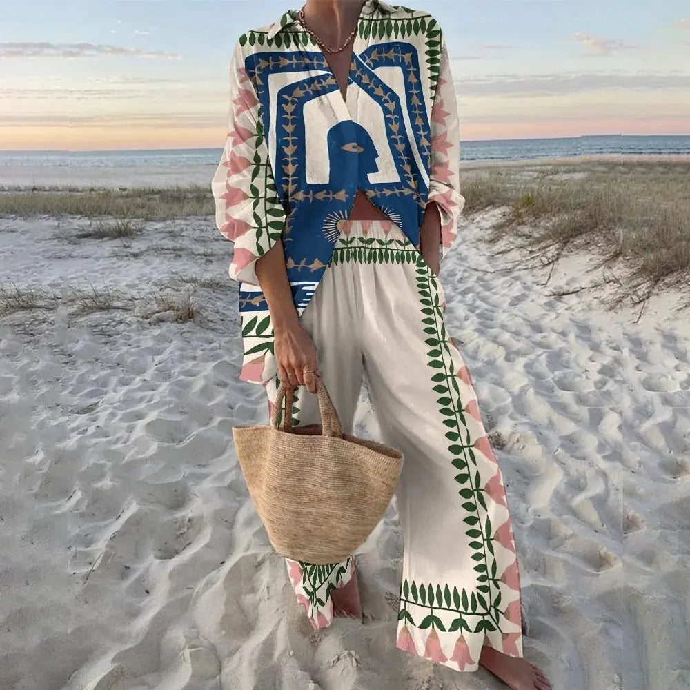 Lightweight fabric two-piece set, ideal for summer beach outings.