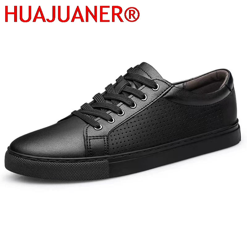 Brown genuine leather sneakers with breathable design and sweat-absorbing insole for men