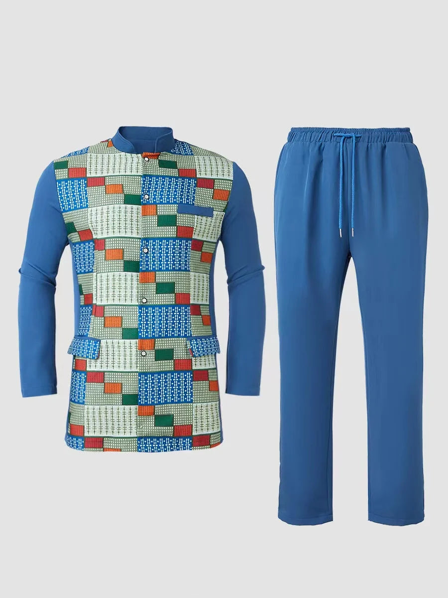 Men's African Kaftan 2-Piece Set – Long Sleeve Blouse & Pants