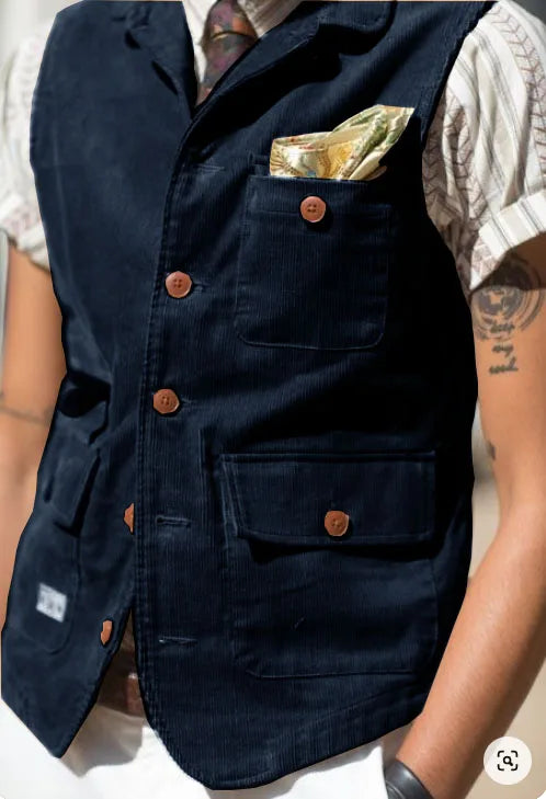 Flat lay of the corduroy vest highlighting its sophisticated style and texture.