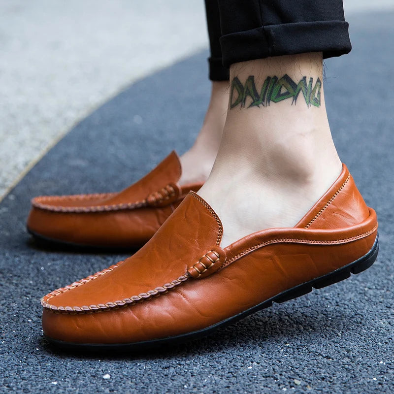 Back view of men's loafers, showcasing the seamless fit and traditional elegance.