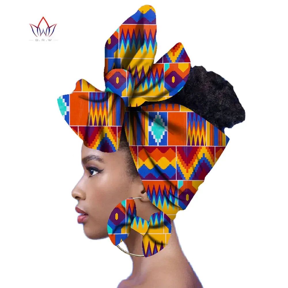 2024 Fashion African Head Scarf And Warrings 2 Pieces Women African Clothing Bazin Rich Headwear Wax Ankara Hairband SP018