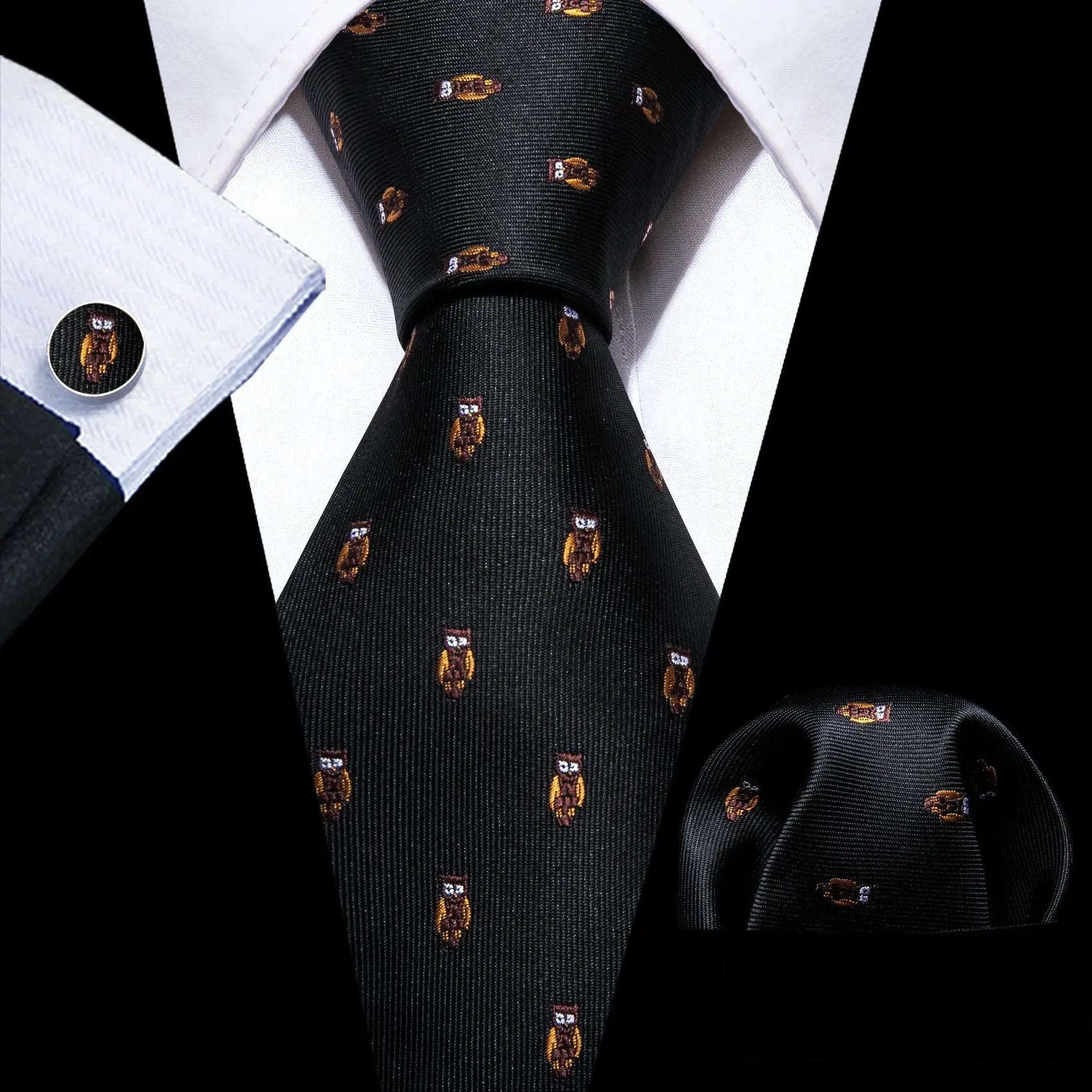 Elegant black silk tie set perfect for formal gatherings
