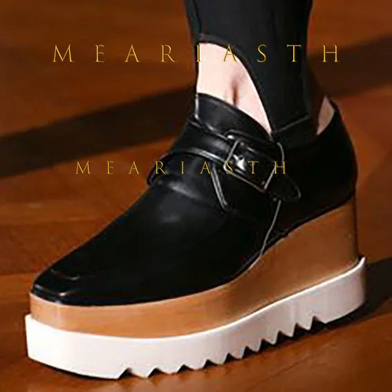 Leather slip-on sneakers with platform wedge heel and waterproof finish