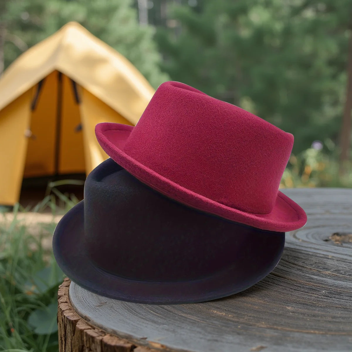 Close-up of the retro charm of the black fedora, showcasing its sleek design and modern appeal.
