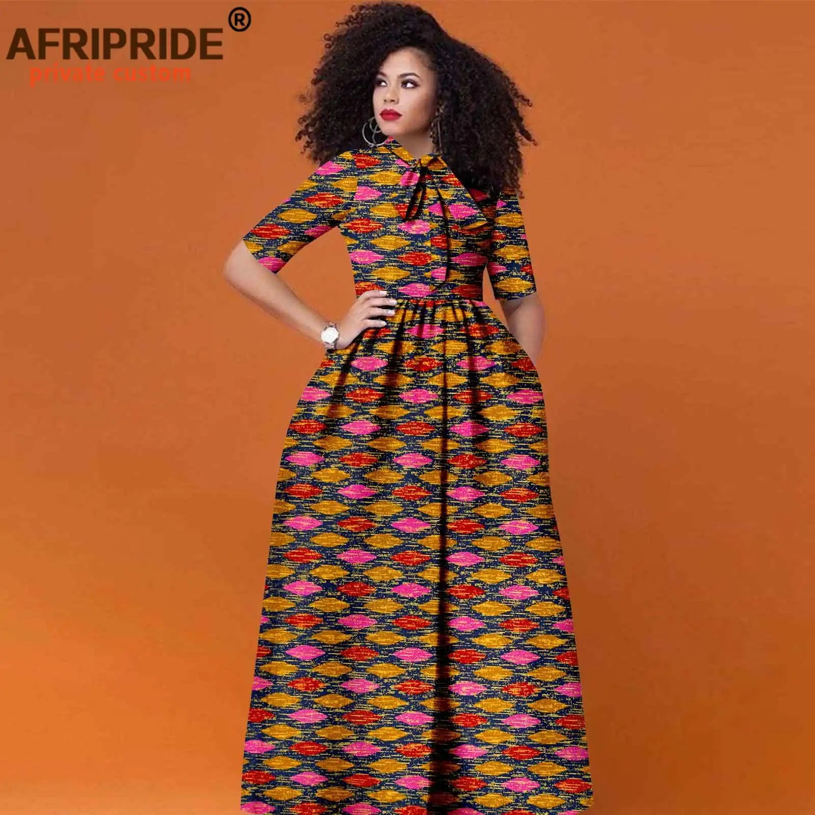 African Women's Ankara Half Sleeve High Waist Maxi Dress