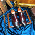 Elegant cow suede monk strap footwear with reinforced toe cap and flexible rubber sole