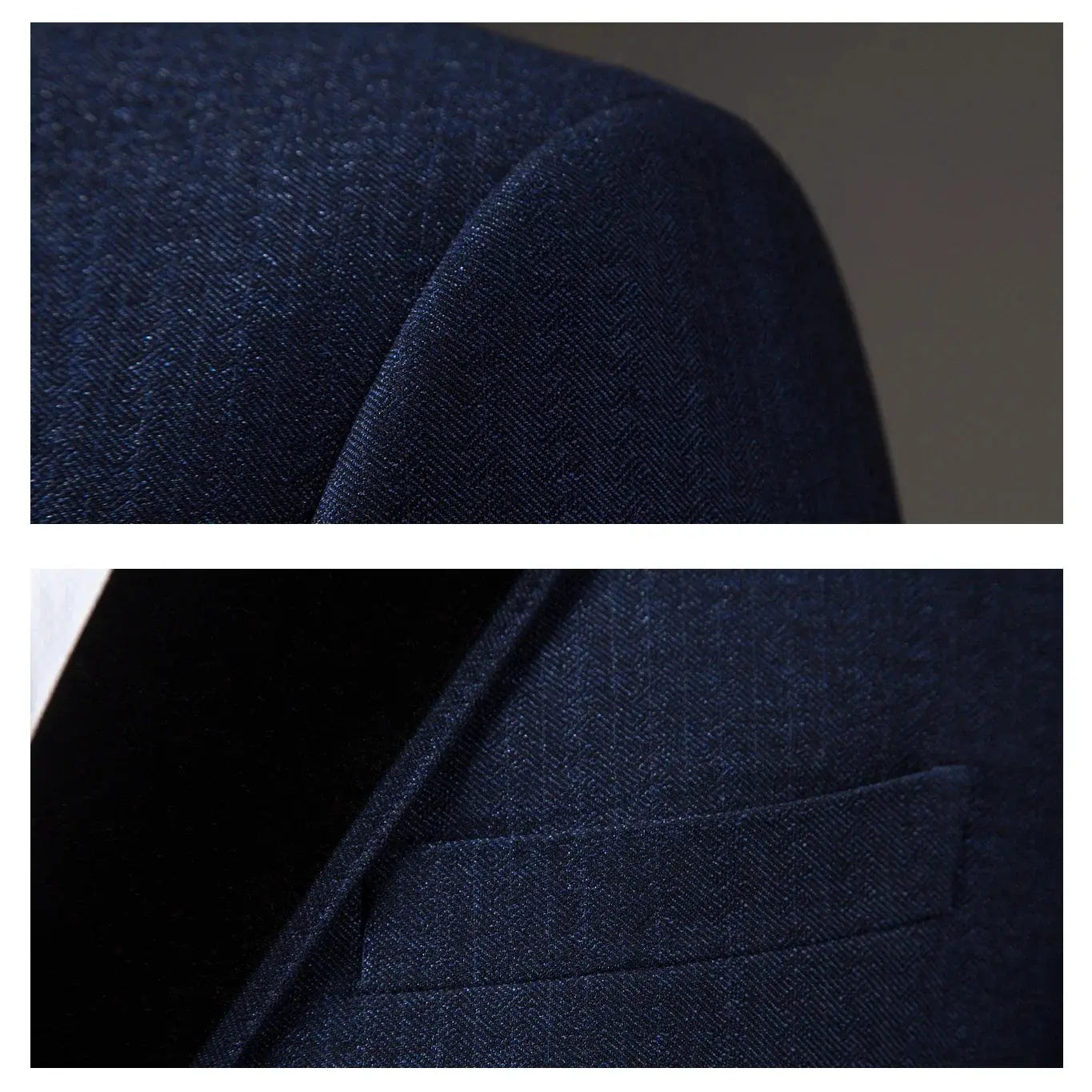 Full view of the navy suit, perfect for weddings and business meetings.