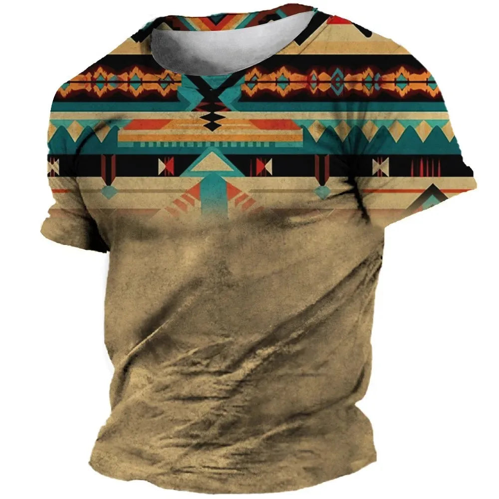 African Print Hip Hop Round Neck Short-Sleeve T-Shirt
