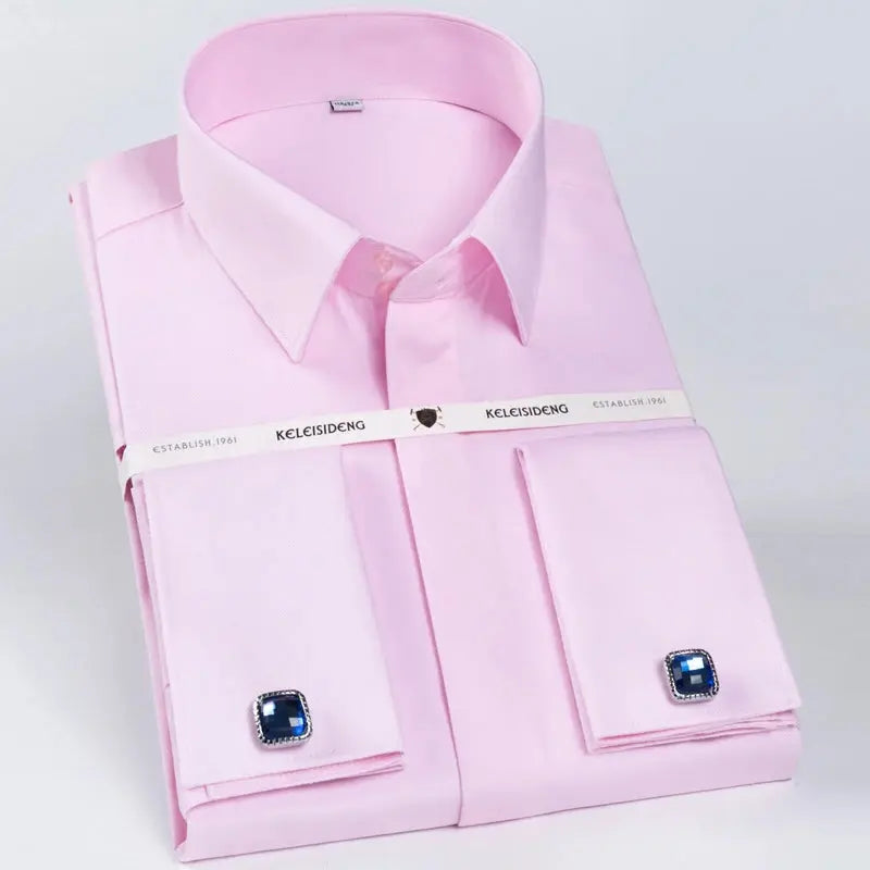 Side view of a white shirt with French cuffs, ideal for executive style.