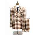 Tailored houndstooth suit with a double-breasted jacket, perfect for commanding attention at formal events.