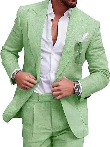 Versatile men's linen suit, perfect for dancing under the stars.