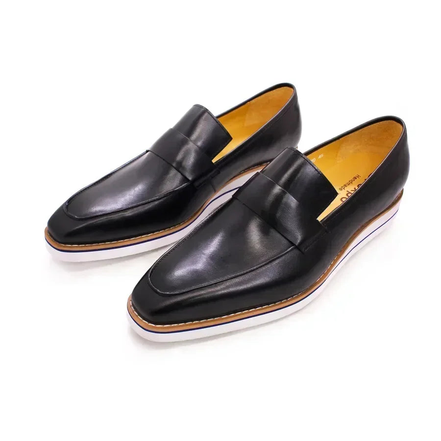 Premium black leather business loafers with pig split insole and superior craftsmanship for men