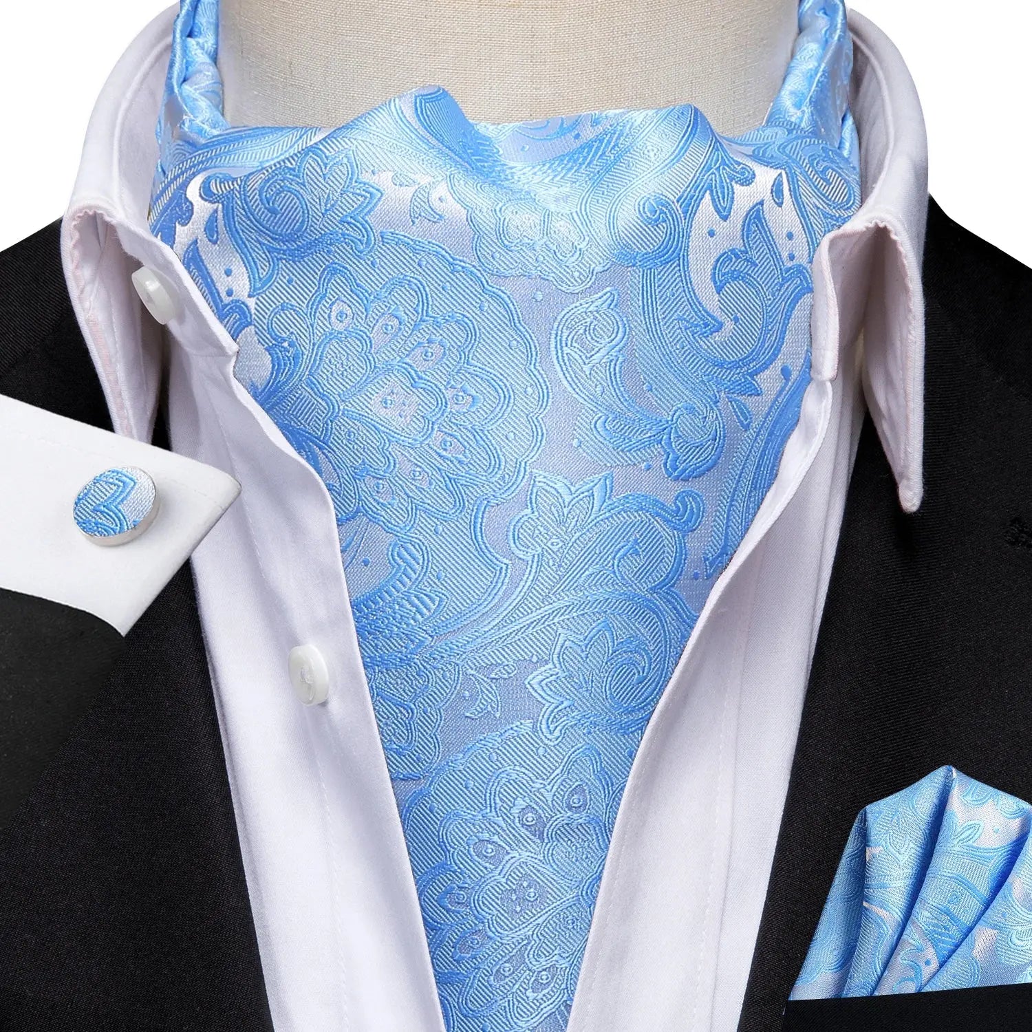 Elegant ascot with intricate paisley, a statement piece for men.