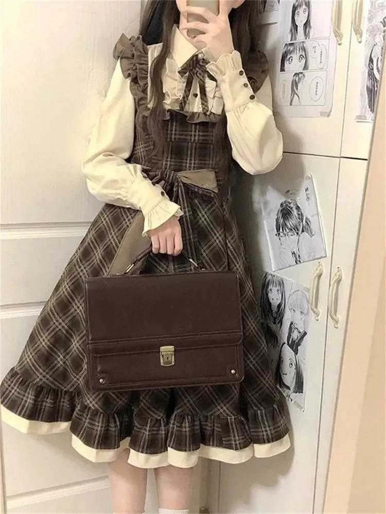 Close-up of the playful ruffles on the Autumn Whisper midi dress, showcasing its dynamic movement.