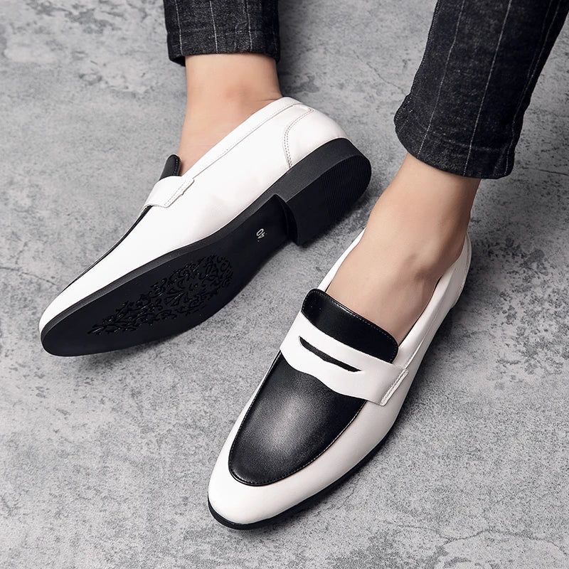 Pair of genuine leather slip-on loafers with cushioned insoles and flexible sole