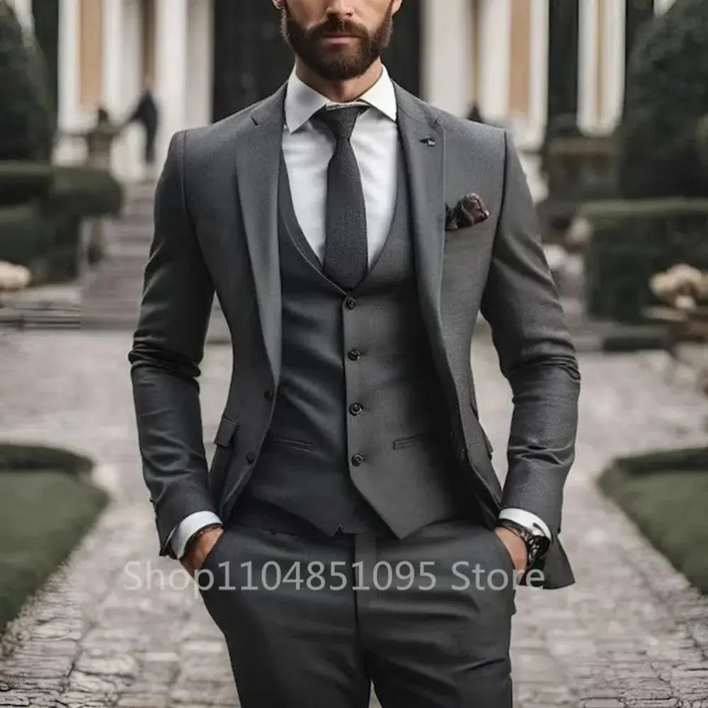 Side view of the tailored suit, demonstrating its structured fit and modern style.