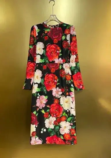 Detail of the sleeve of the Midnight Floral Silk Dress, highlighting the subtle stretch for comfort.