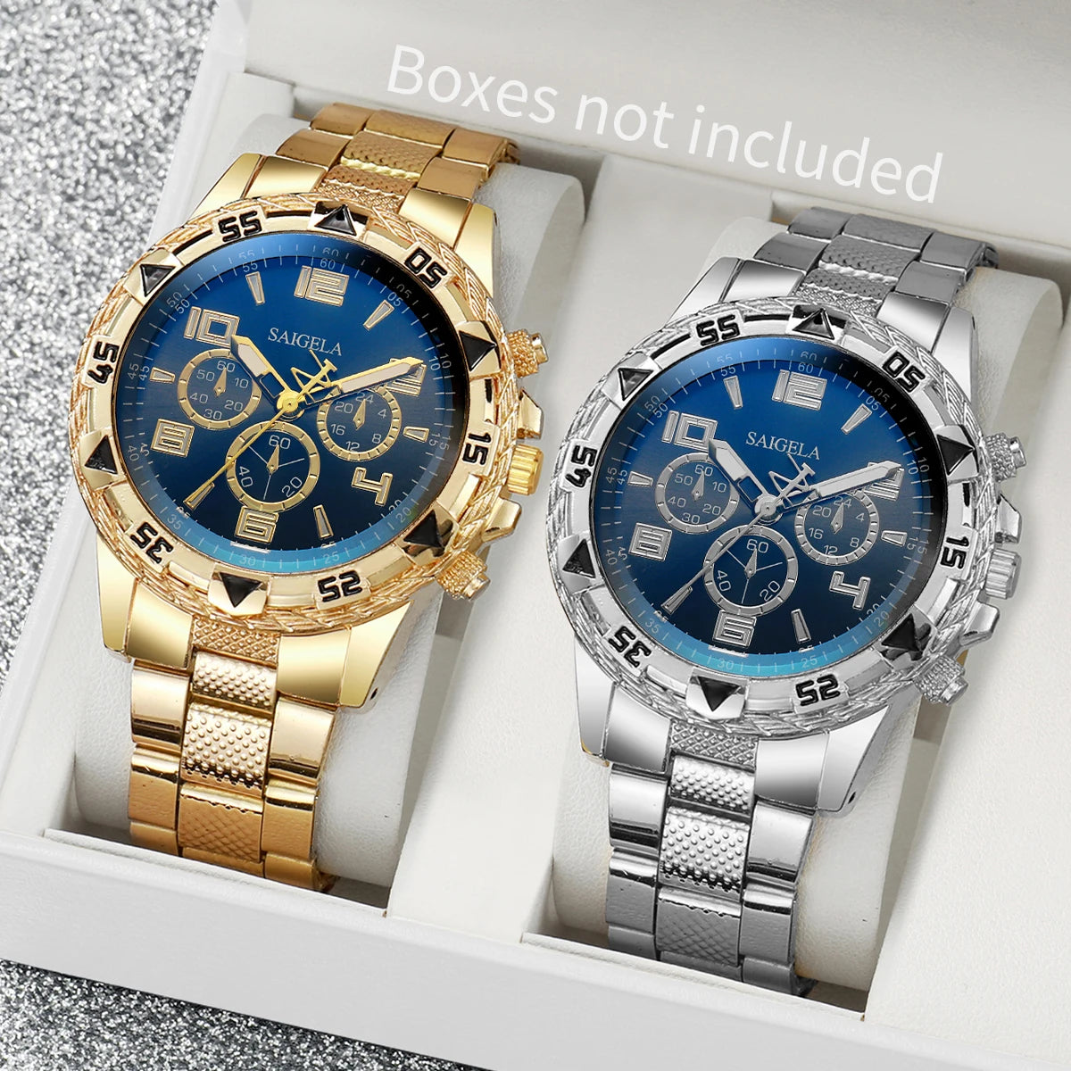 Stylish Timeless Duo watch set displayed on a wooden surface, highlighting versatility.