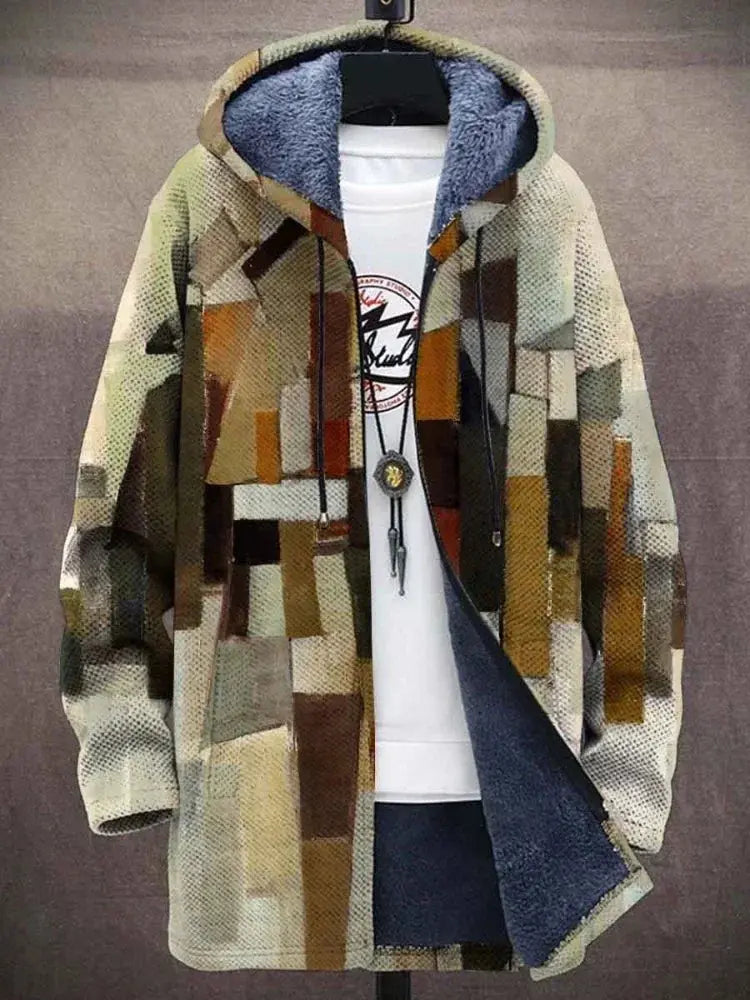 Back view of the gradient winter coat showcasing its unique design.