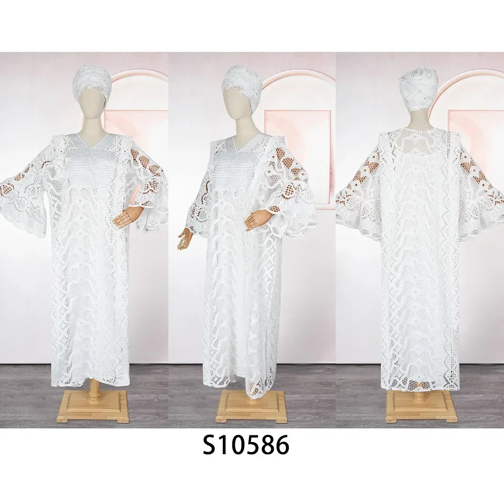 Elegant African Dresses for Women Muslim Fashion Boubou Abayas Robe Dashiki Ankara Lace Outfits Evening Gown Kaftan Maxi Dress