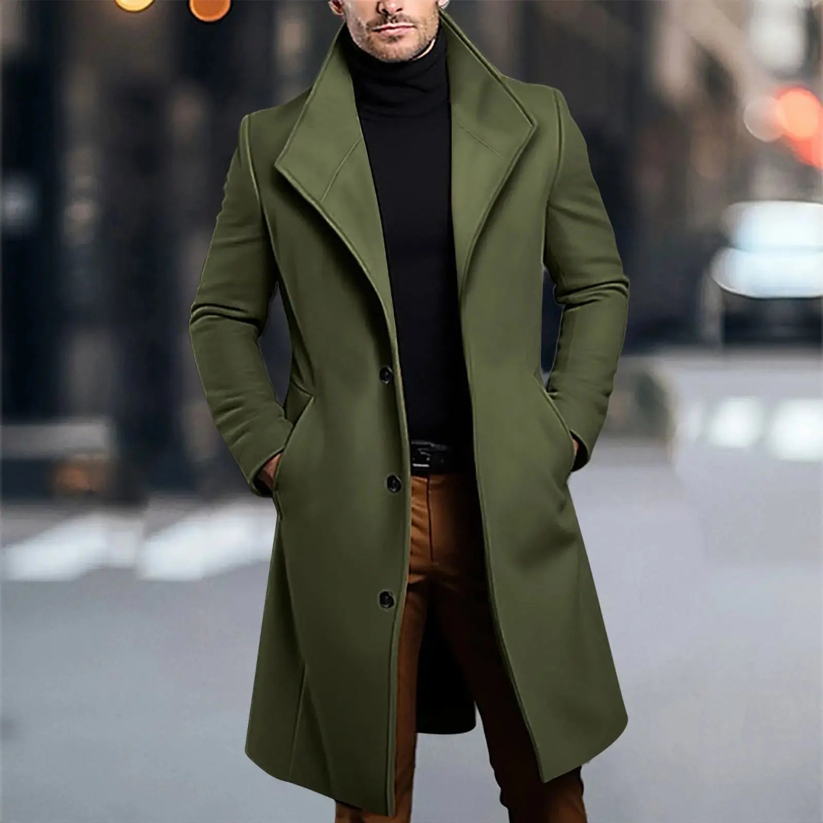 Model walking in the city wearing the winter coat, ideal for urban street style.