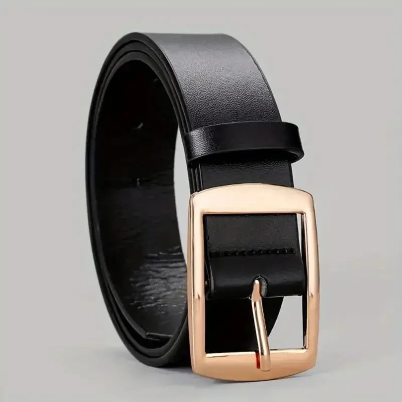 Adjustable black leather belt showcasing its versatile design for all genders.