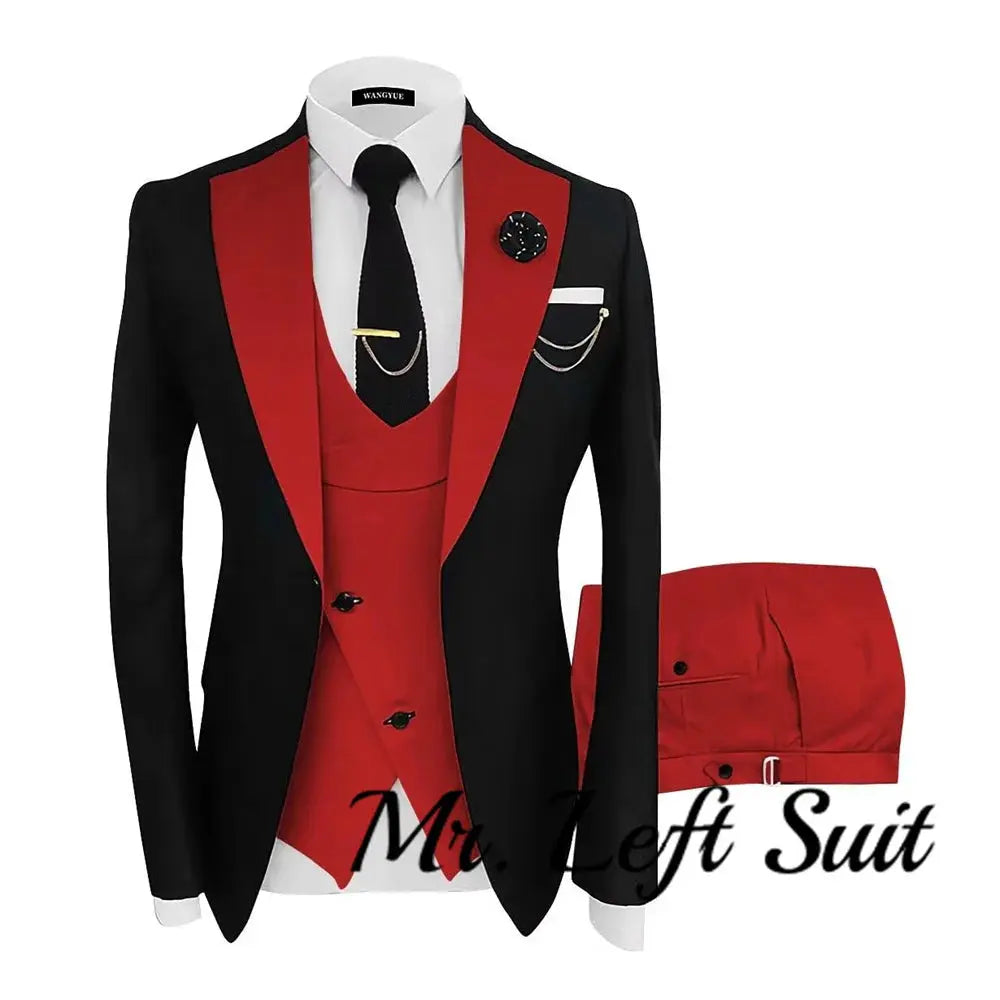 Model posing in the sharp tailored suit set, highlighting its elegant design.