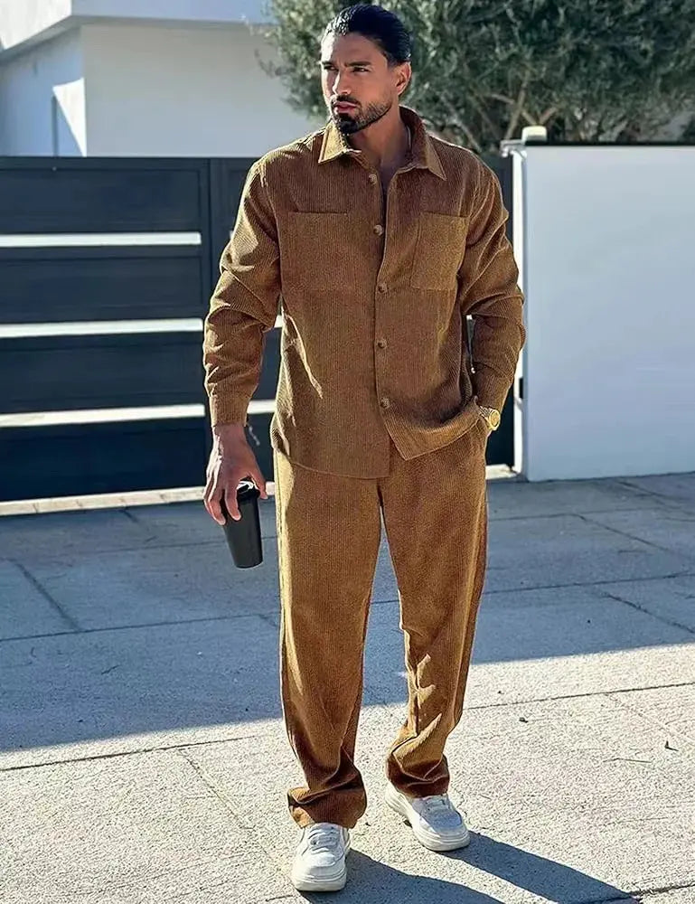 Side view of the streamlined design enhancing the silhouette of the leisure suit.