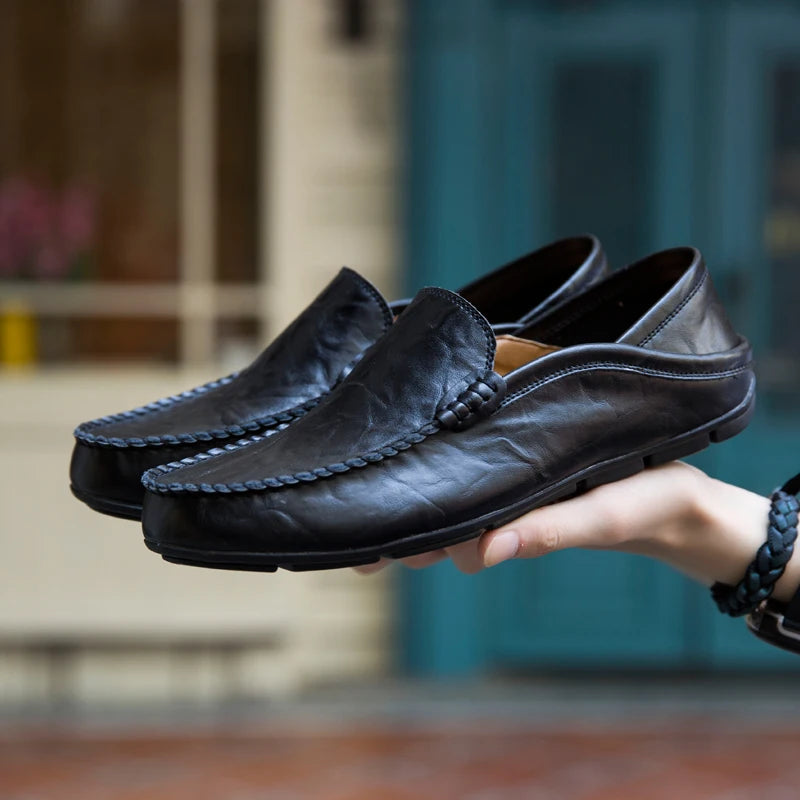 Elegant slip-on design of men's leather loafers, perfect for casual and sophisticated styles.