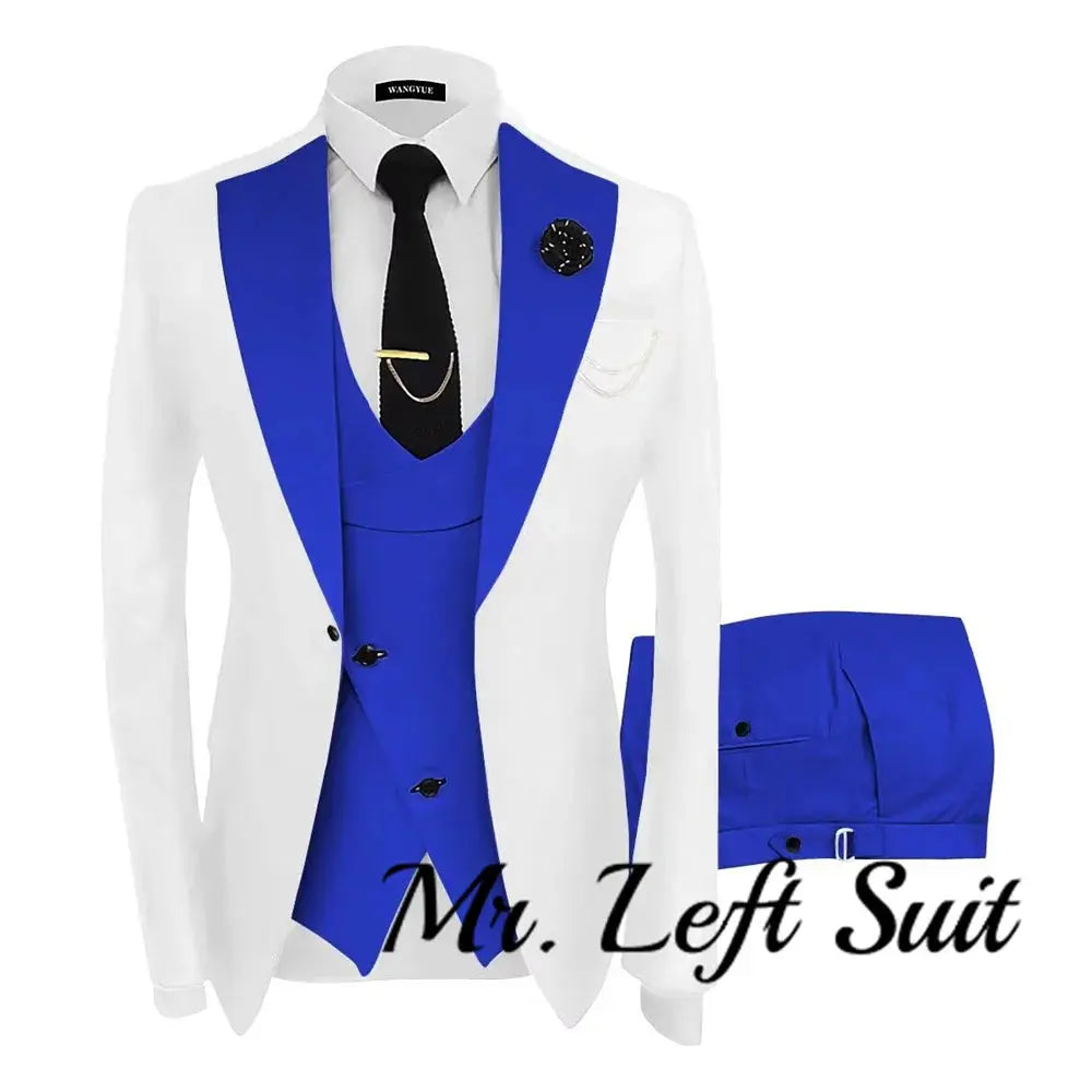 Sharp tailored suit set displayed on a hanger, showcasing its elegant design.
