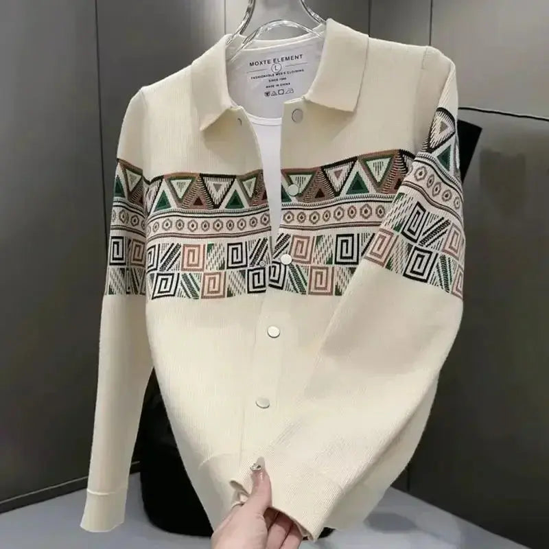 Urban Poise cardigan styled with trendy men's wear, ideal for street fashion enthusiasts.