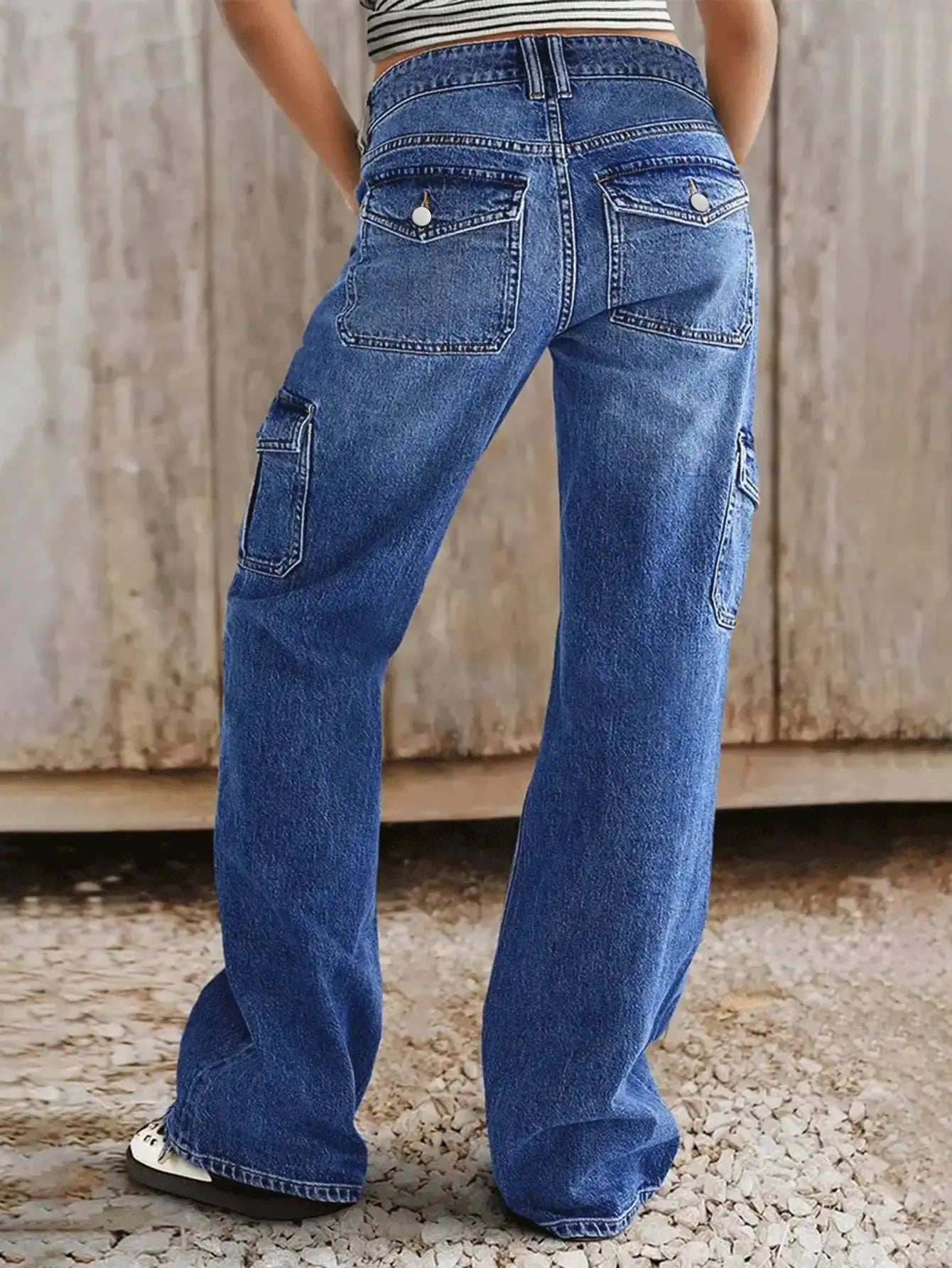 Back view of City Stride jeans, emphasizing the sleek lines and durable material for lasting wear.