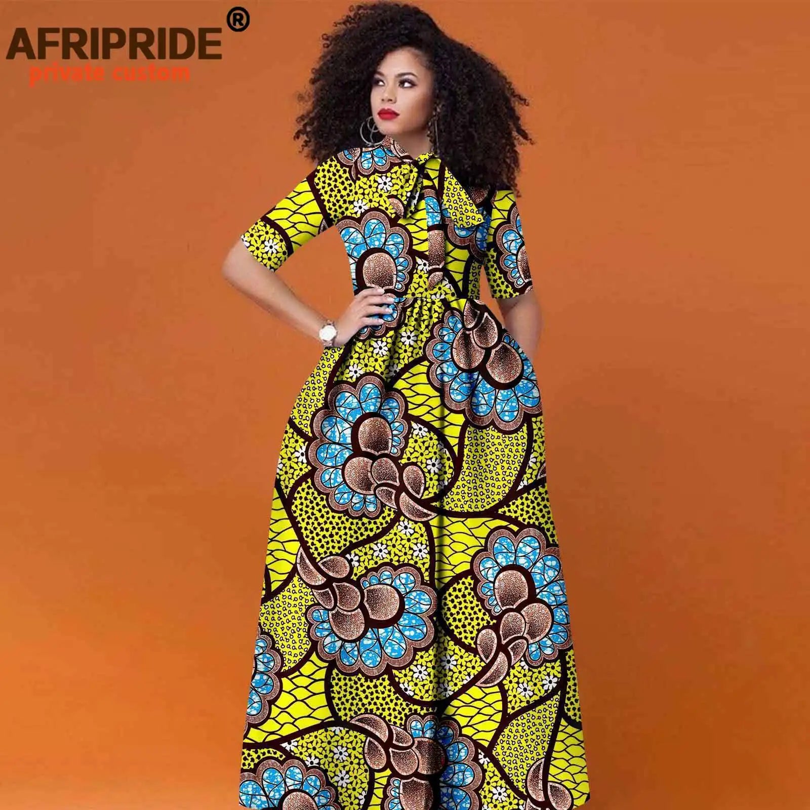 African Women's Ankara Half Sleeve High Waist Maxi Dress
