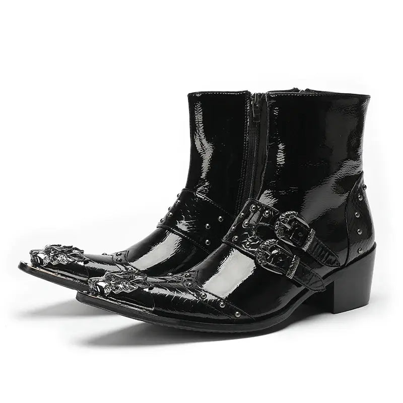 Premium handcrafted boots featuring metal hardware details and supple cow leather construction