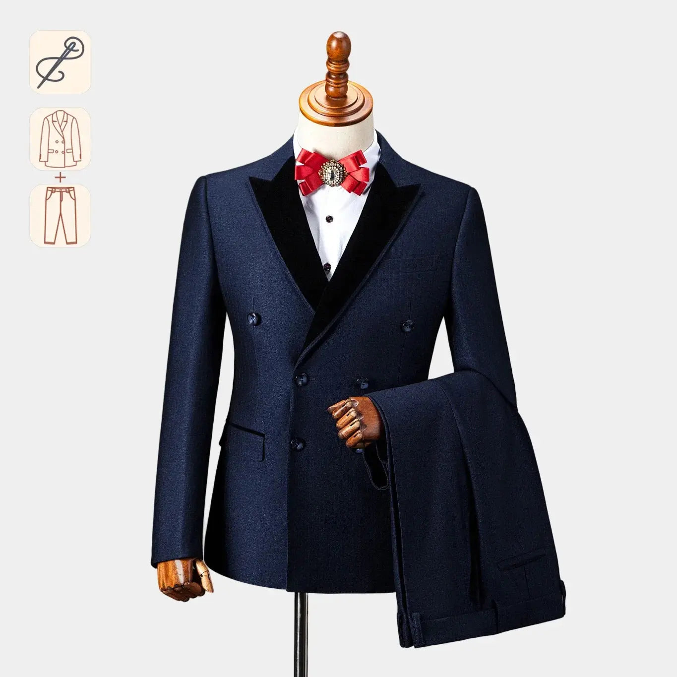 Navy nightsuit showcasing a sleek, slim fit with a notched lapel design.