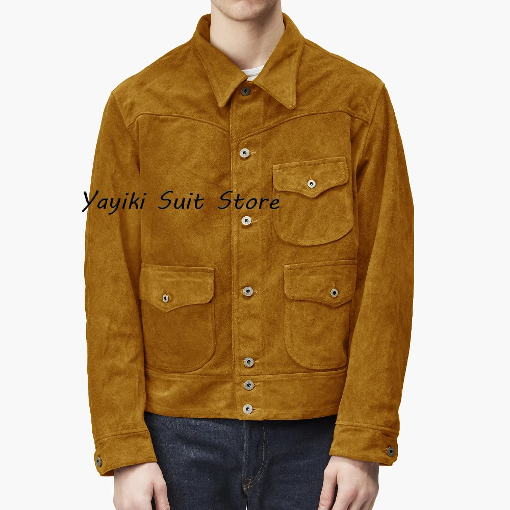 Detail shot of the jacket's buttons, showcasing the classic single-breasted style.